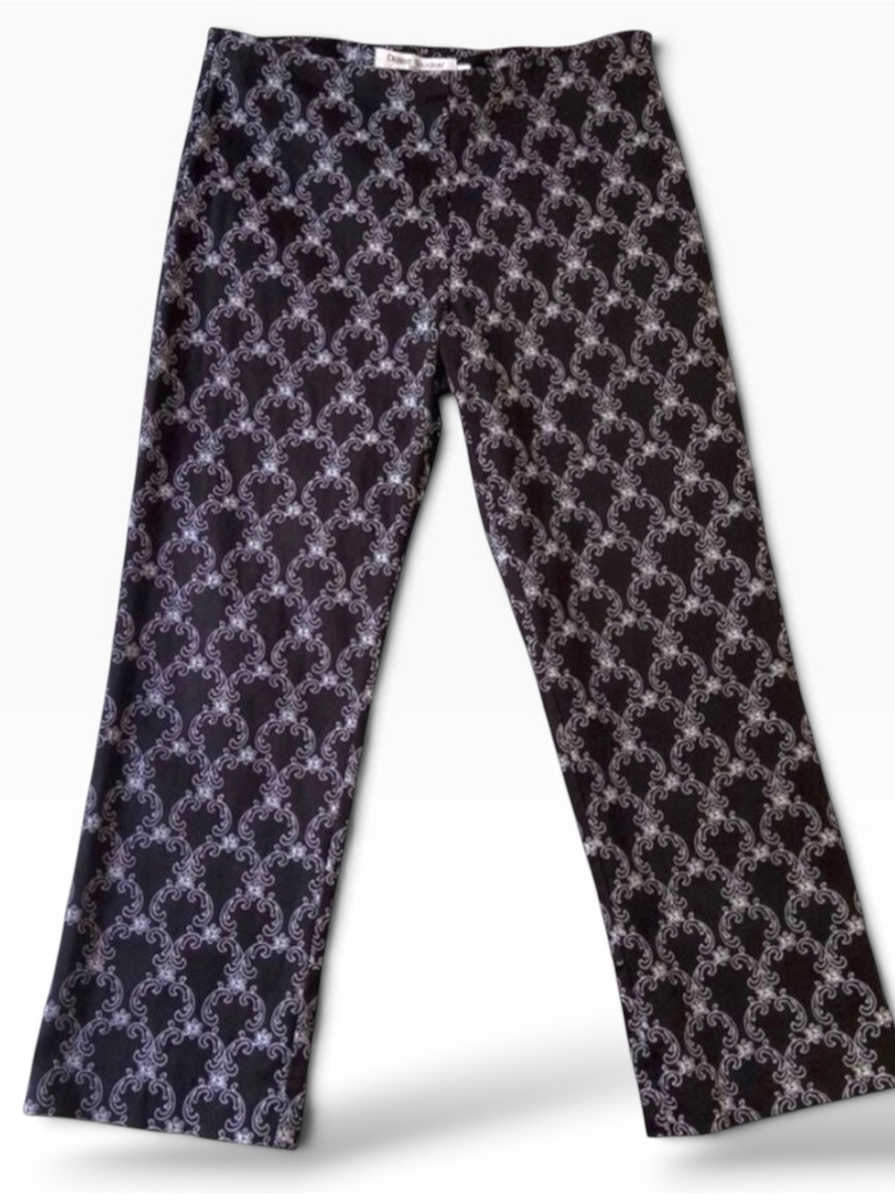 Debbie Shuchat cropped trousers pants stretchy cotton embroidery black white 6
